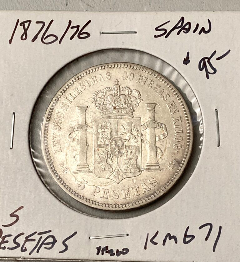 Read more about the article 1876/76 SPAIN 5 PESETAS SILVER COIN