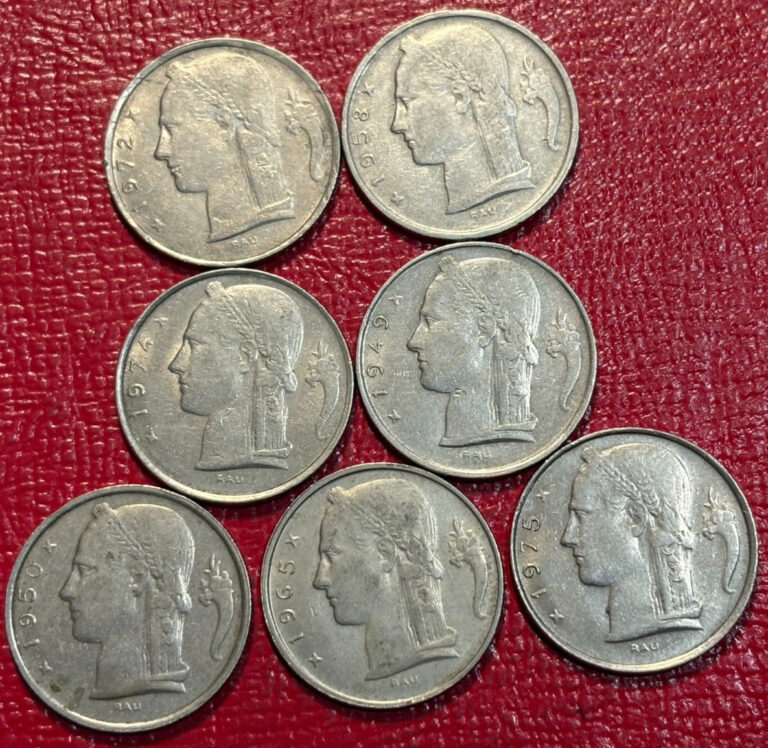Read more about the article NICE LOT 7 BELGIUM 5 FRANC COINS-1949 1950 1958 1965 1972 1974 1975-OCT778