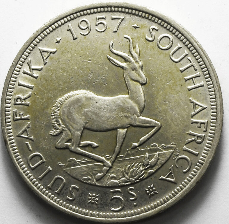 Read more about the article 1957 South Africa 5 Five Shillings Silver Coin KM# 52