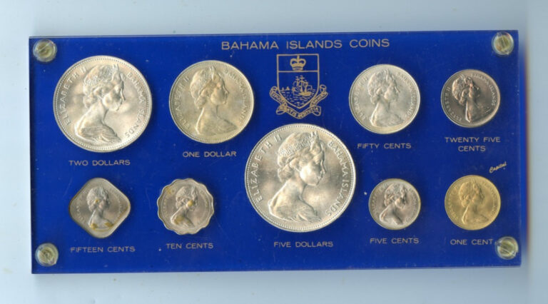 Read more about the article 1966 BAHAMAS  9 PC. MINT SET 4 SILVER COINS 2.85 OZ. SILVER…175.00!!!