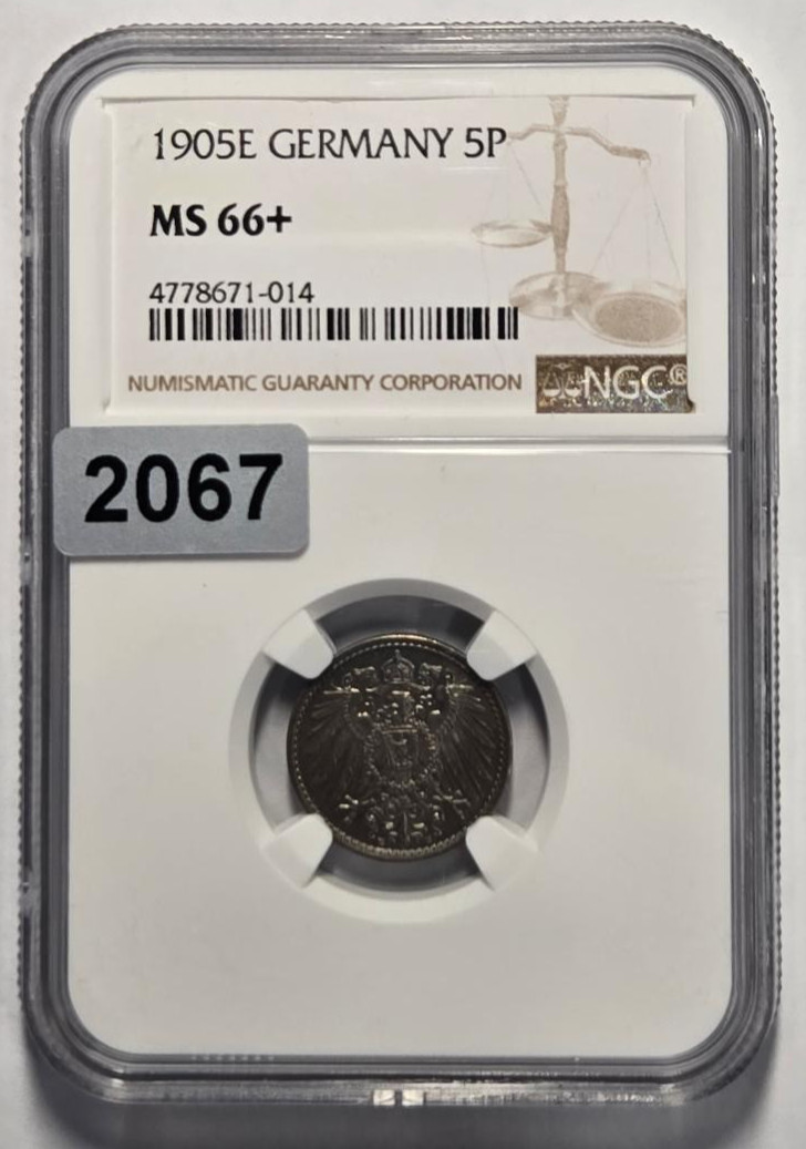 Read more about the article 1905E GERMANY 5 PFENNIG NGC MS 66+ Certified Coin