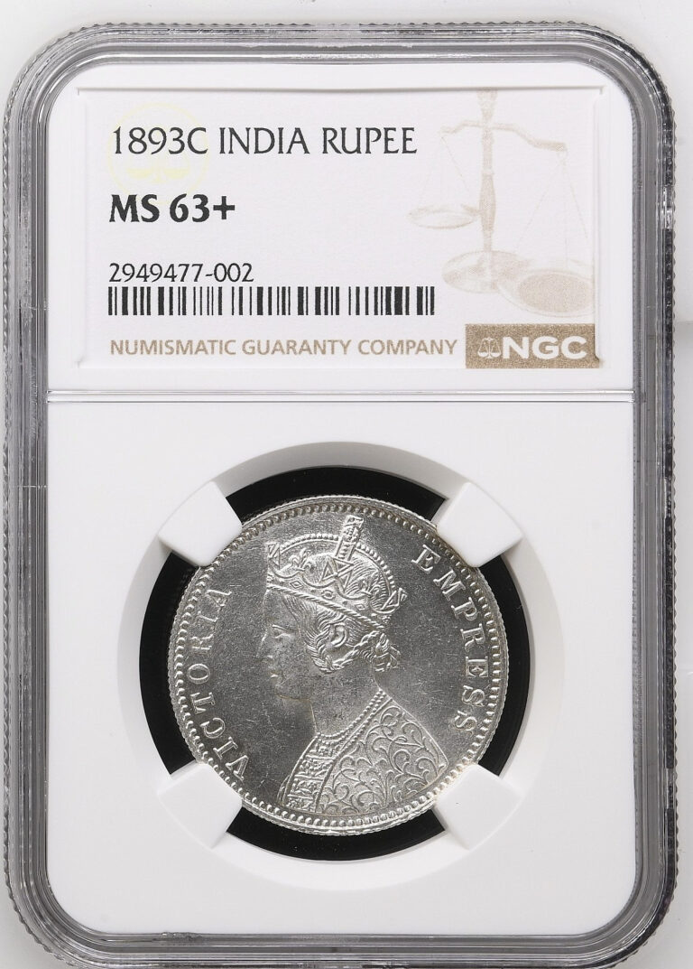 Read more about the article 1893-C British India One Rupee. NGC MS63+. KM #492-Low Mintage over B Variety