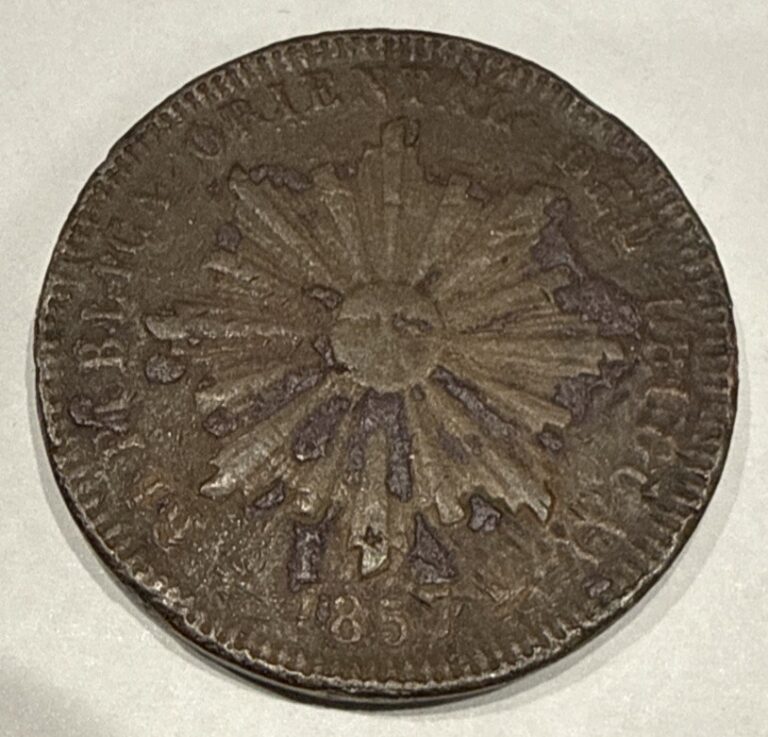 Read more about the article 1857 40 Centesimos Uruguay 40C Copper Coin