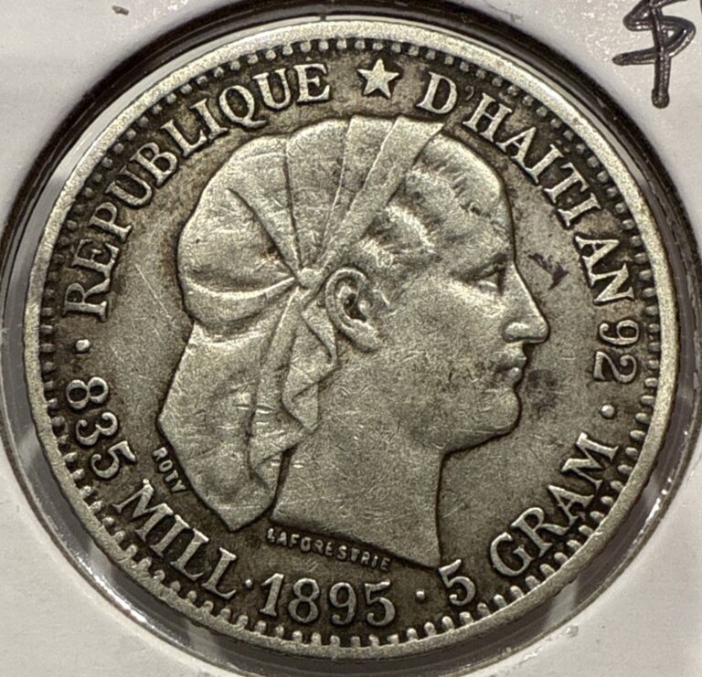 Read more about the article 1895 20 Centimes Haiti Silver Coin – Tiara Head – XF Detail