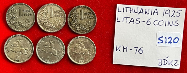 Read more about the article S120 Lithuania – Lot of 6 Coins – Silver Litas 1925   KM#76