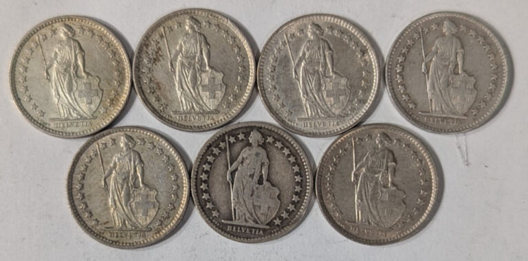 Read more about the article Lot of 7 Switzerland 1/2 Franc Silver Coins