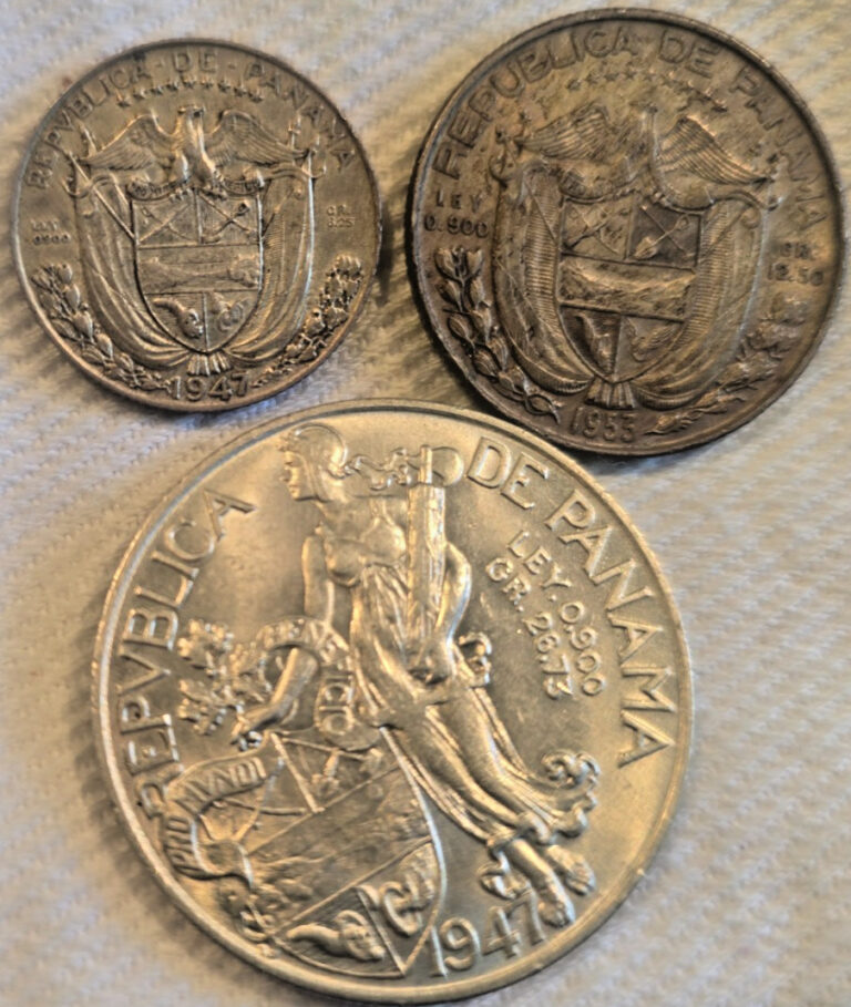 Read more about the article Three (3)  PANAMA   Various Silver Coins  1947 and 1953  90% Silver  See Details