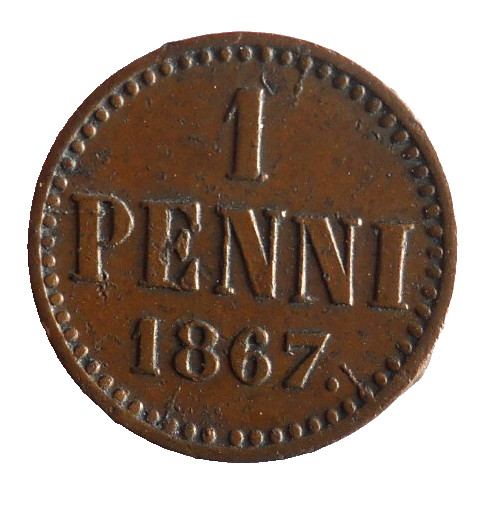 Read more about the article 1867 FINLAND PENNI – RARE DATE Excellent Coin – FREE SHIP – Vintage Bin #30