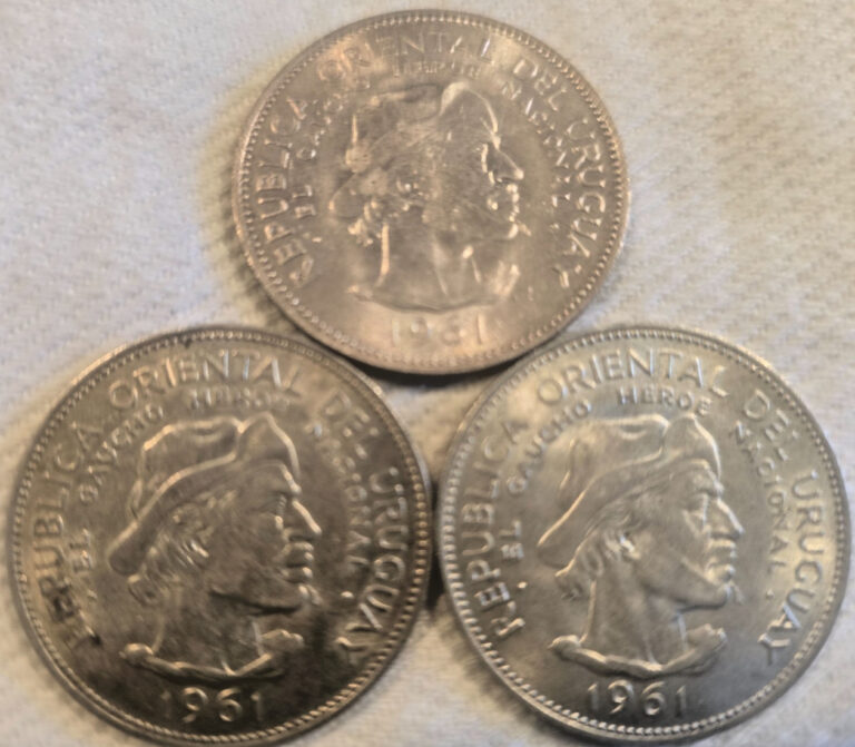 Read more about the article Three (3)  1961  URUGUAY 10 Pesos  90% Silver  See Details