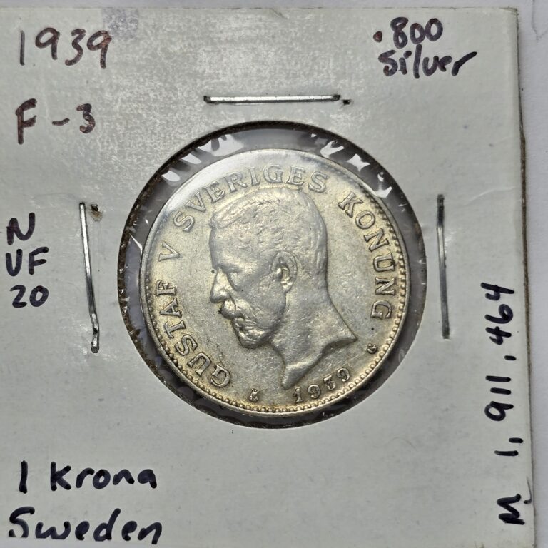 Read more about the article 1939 Sweden 1 Krona .800 Silver Coin