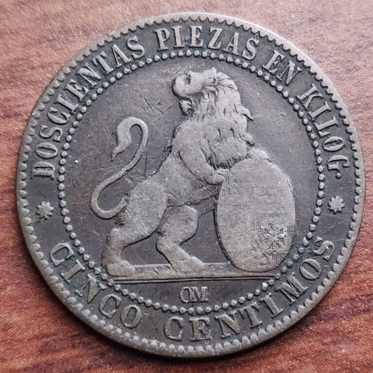 Read more about the article Spain 1870 5 Cinco Centimos Coin