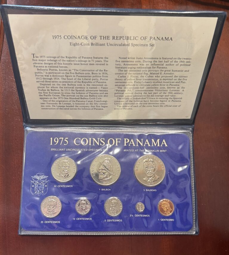Read more about the article 1975 Republic of Panama Brilliant Uncirculated 8 Coin Specimen Set Franklin Mint