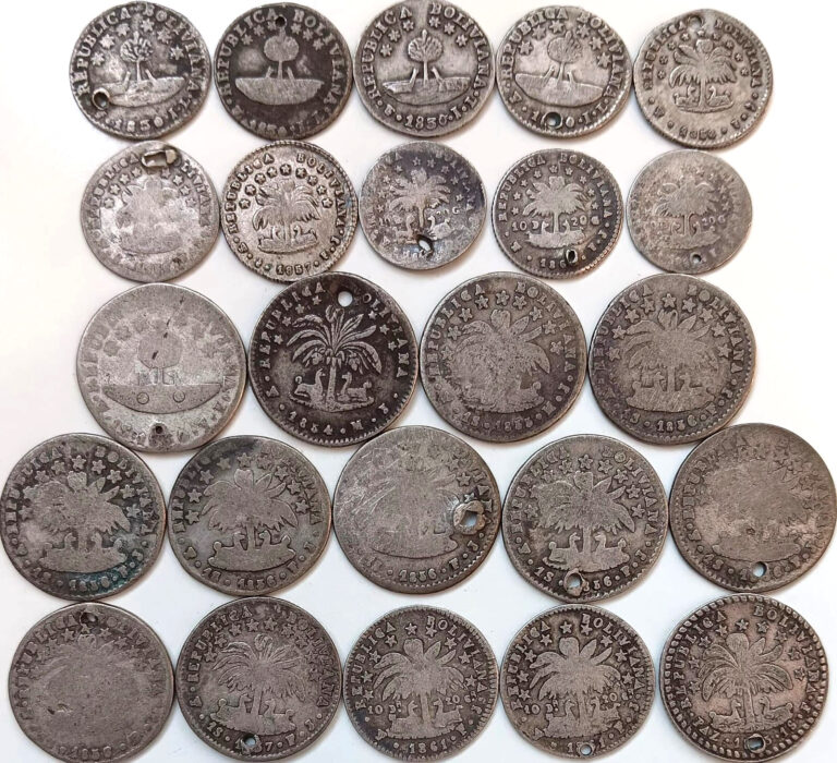 Read more about the article Bolivia Silver Coin Lot: 1830  1856  1857 1/2 Sol  1854  1855  1861 etc 1 Soles