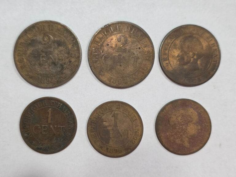 Read more about the article Lot Of 6 Haitian Haiti 1863 1881 ’94 ’95 One Cent Two Cent  Other (?) Coins Coin