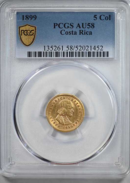 Read more about the article 1899 Costa Rica Gold 5C Colones PCGS AU58