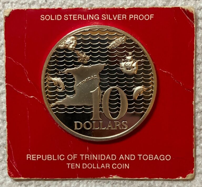 Read more about the article 1976 TRINIDAD and TOBAGO – 10 DOLLARS – FISH  SHIP  MAP – 1.04 Oz PROOF SILVER