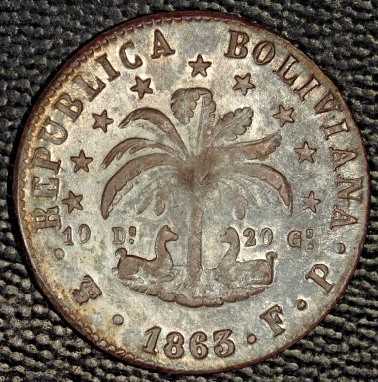 Read more about the article Bolivia  1863   8 Soles  BU+ Toning  Silver