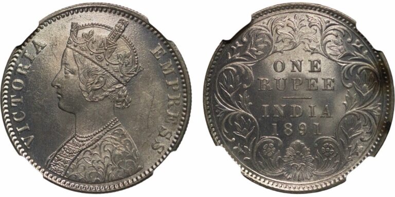 Read more about the article 1891-C British India One Rupee. NGC MS63. Brilliant Frosty. Silver. Victoria