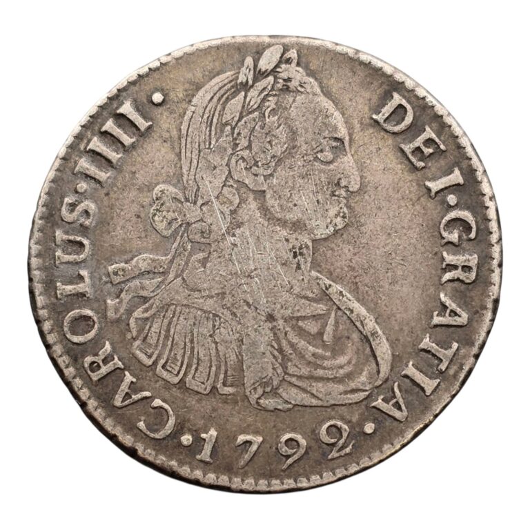 Read more about the article NICE 1792 Peru 2 Reales World Silver Coin Me IJ