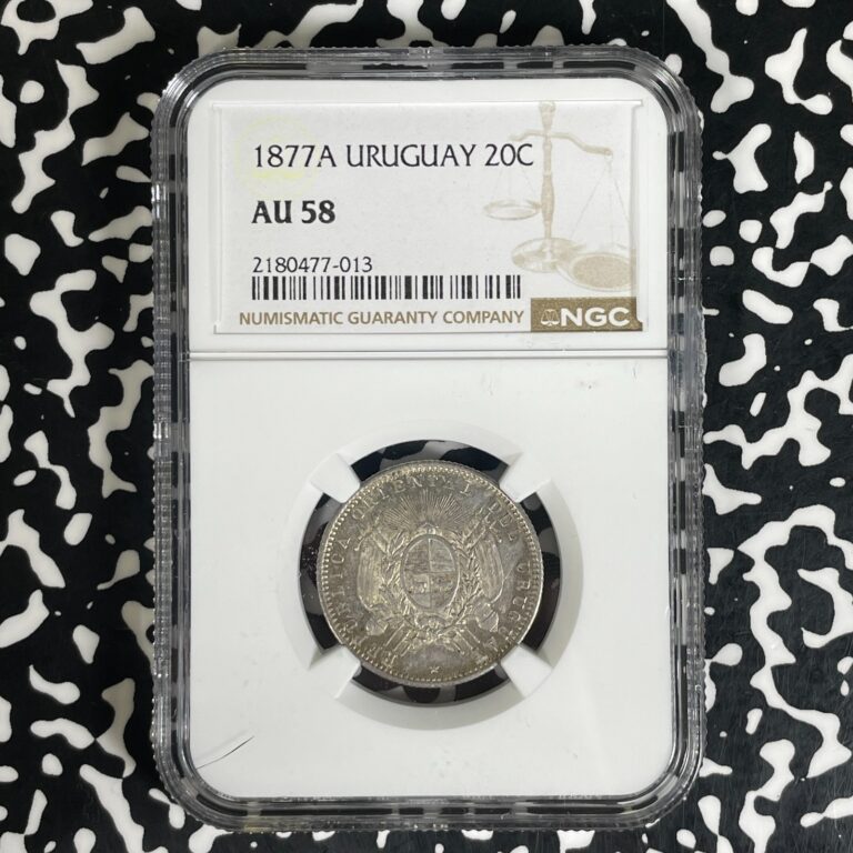 Read more about the article 1877-A Uruguay 20 Centesimos NGC AU58 Lot#G1586 Silver!