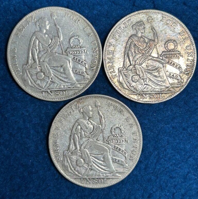 Read more about the article Lot of 3 1934 Peru 1 Sol Silver Coins Fineness .500 Circulated