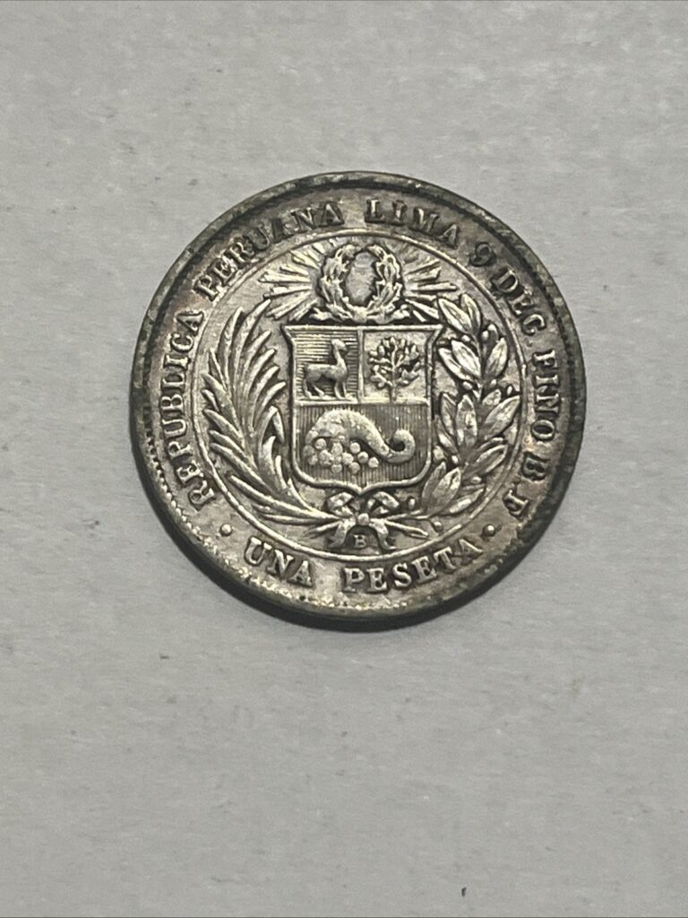Read more about the article 1880 Republic of Peru 1 Peseta  Peruvian 90% Silver Coin  KM#200
