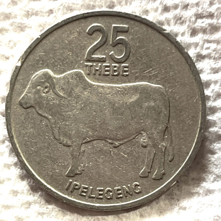 Read more about the article 1984 Botswana Africa 25 thebe Coin Zebu Bull Cow Animal Wildlife