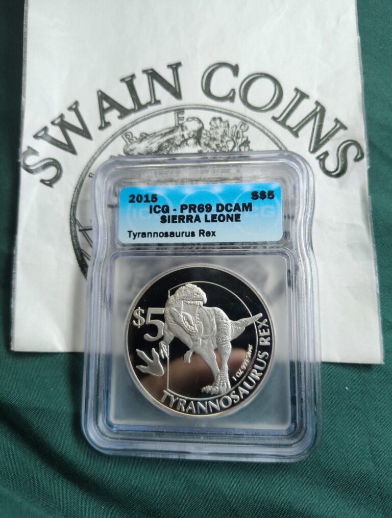 Read more about the article 2015 Sierra Leone 5 dollars Tyrannosaurus PR69 EP115