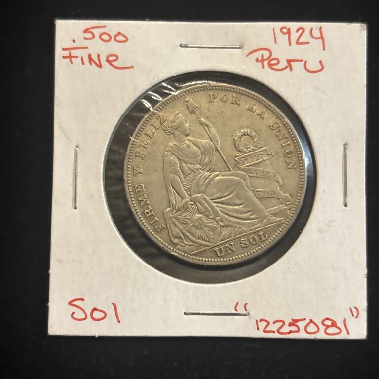 Read more about the article 1924 Peru Sol Silver Circulated “1225081” .500 Fine
