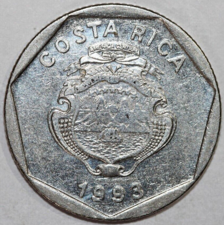 Read more about the article Costa Rica  1993 5Colones  National Arms  -Foreign Coin 26mm