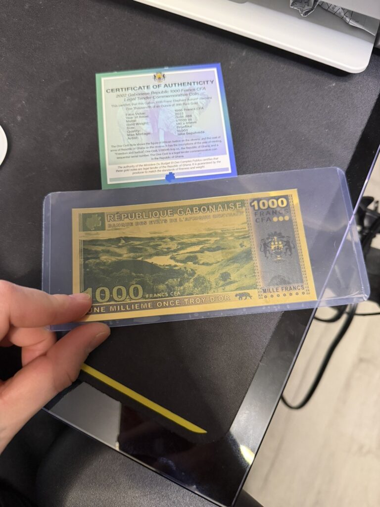 Read more about the article Republic of Gabon 1000 Francs 1/1000 oz 24 KT Gold Note