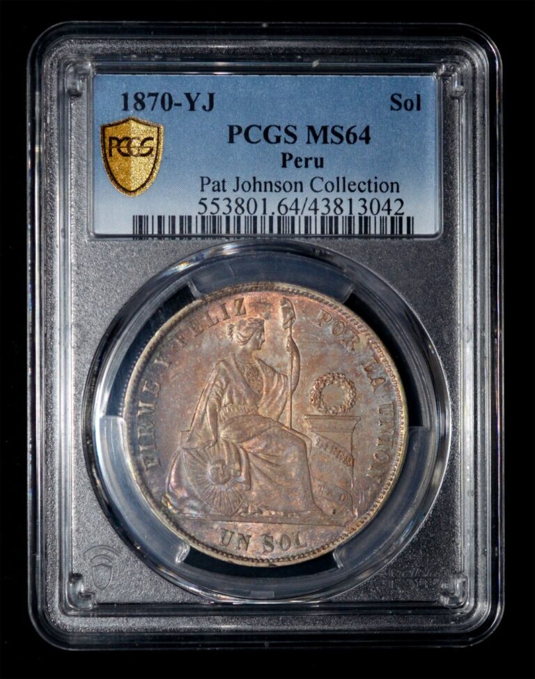 Read more about the article PCGS MS64 1870-YJ  Peru Republic Silver Sol toned!!!  ex. Pat Johnson Collection