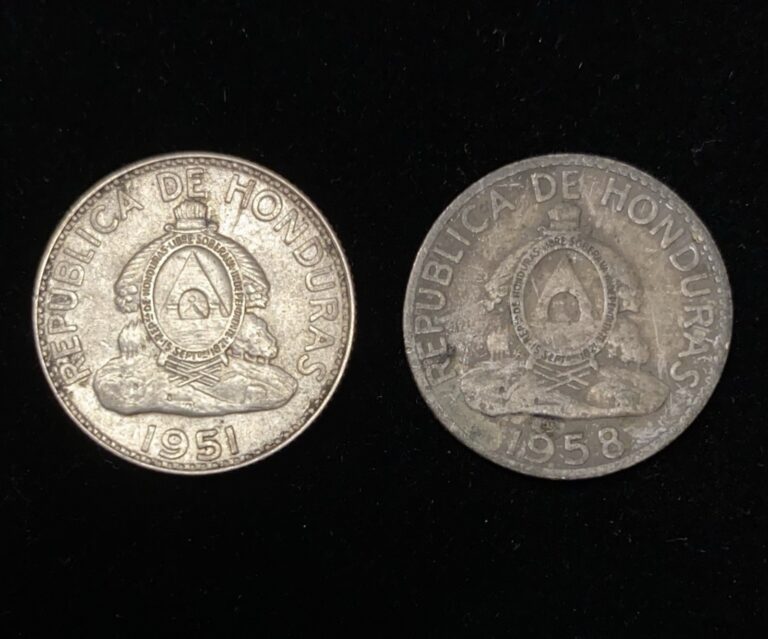 Read more about the article Lot of 2 Honduras 90% Silver Coins – 1951 20 Centavos and 1958 20 Centavos