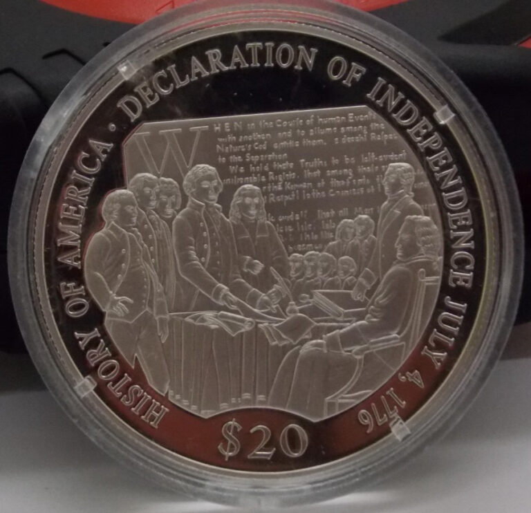 Read more about the article 2000 Liberia USA $20 Silver Proof Coin Declaration Of Independence .999 20-grams