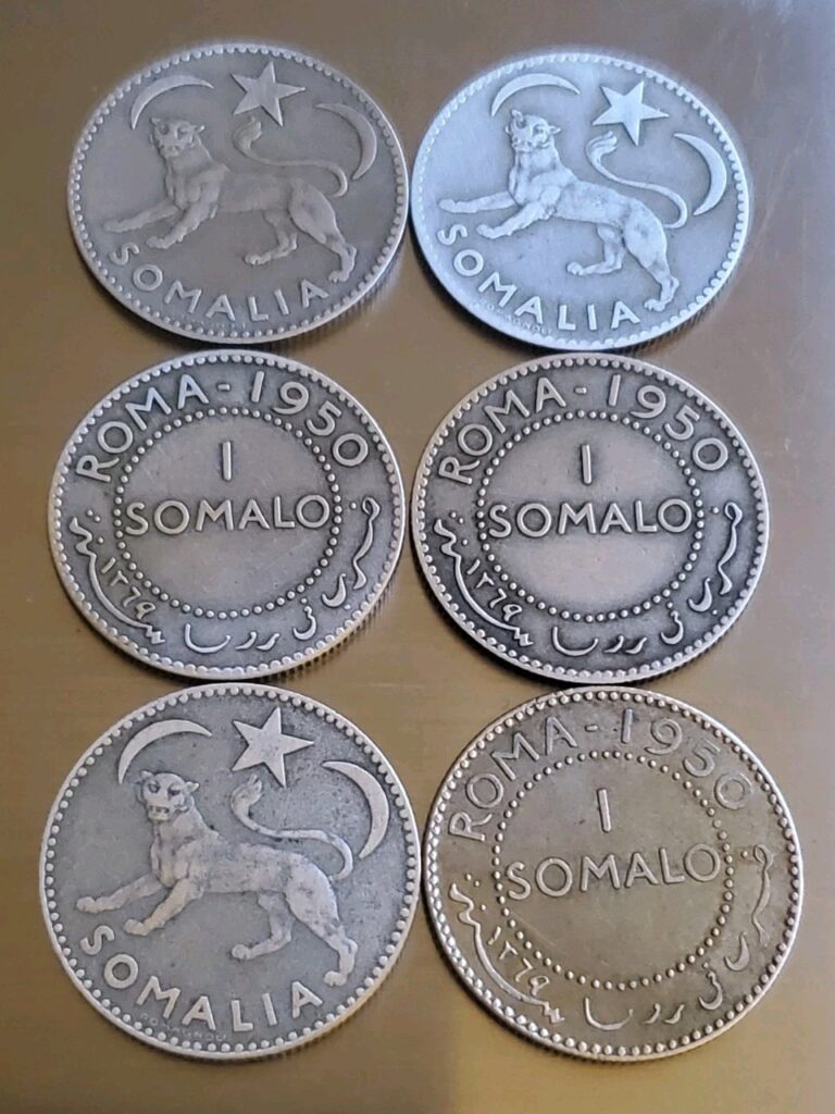 Read more about the article 1950 Somalia ITALIAN Silver 1 Somalo – LOT OF 6 SOMALO SILVER COINS
