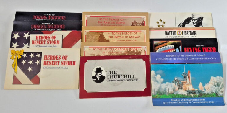 Read more about the article Lot of 13 Marshall Islands Commemorative Coins WW2  Churchill  Desert Storm