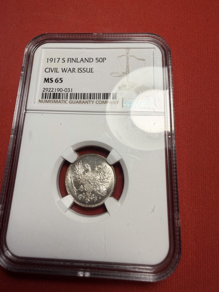 Read more about the article 1917-S Finland 50 Pennia Silver Coin MS 65 NGC Beautiful Luster Civil War Issue