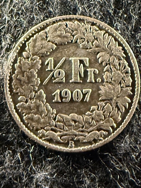Read more about the article 1907 B Switzerland 1/2 Franc GREAT 83.5% SILVER COIN! SHIPS FREE! KM# 23 (1)