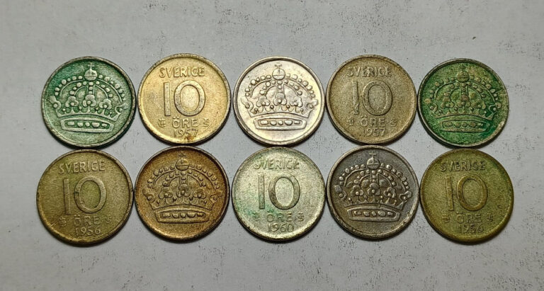 Read more about the article Sweden 10 Ore – 5x Silver Coins – Random 1952-1962 Dates – KM#823 – Please Read!