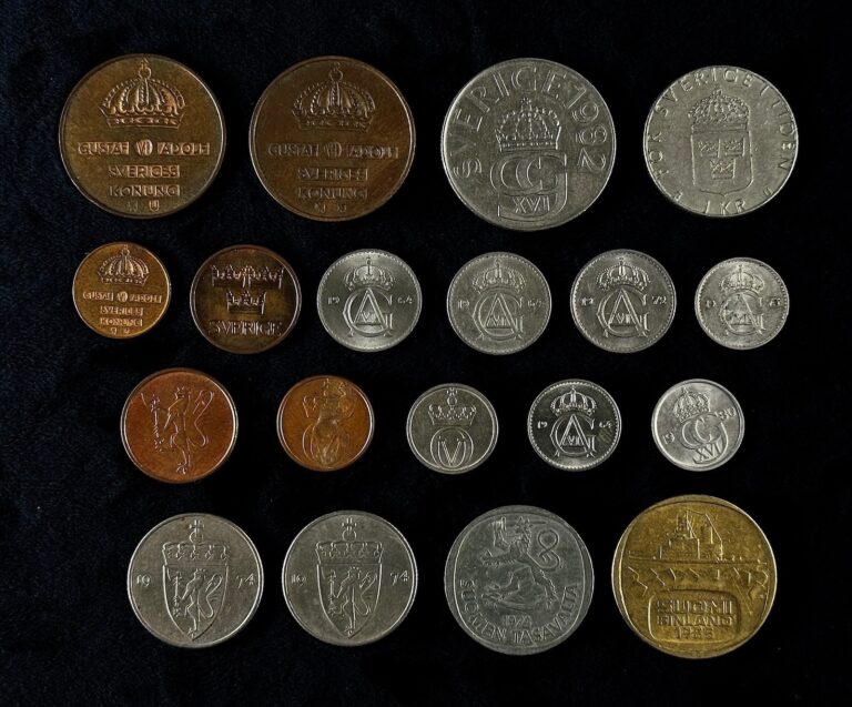 Read more about the article OLD Norway Finland Denmark Sweden Coin LOT * 1957-1985 ** ORE KRONA MARKKA Coins