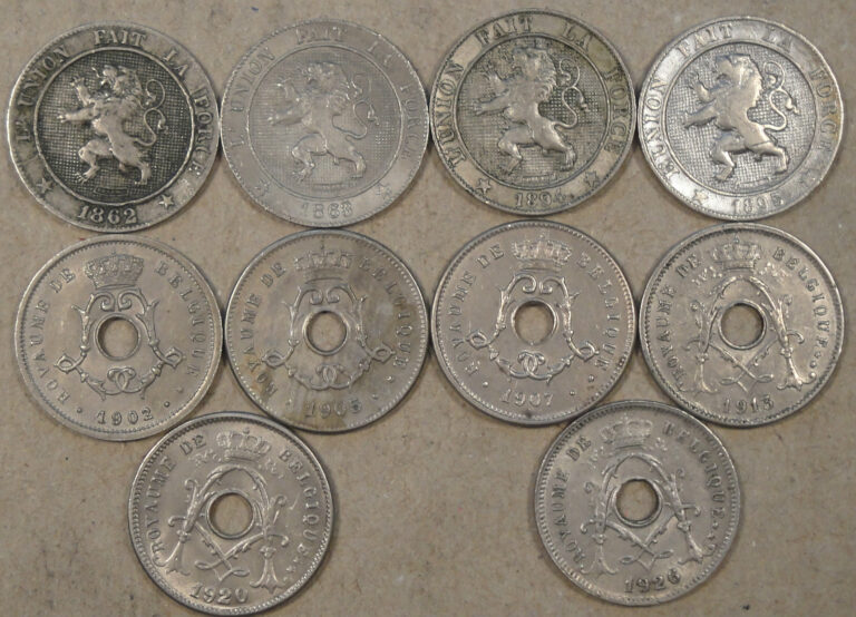 Read more about the article Belgium 5 Centimes 1862 63 94 95 1902/1 05 07 13 20 26 Mostly Better Grade Coins