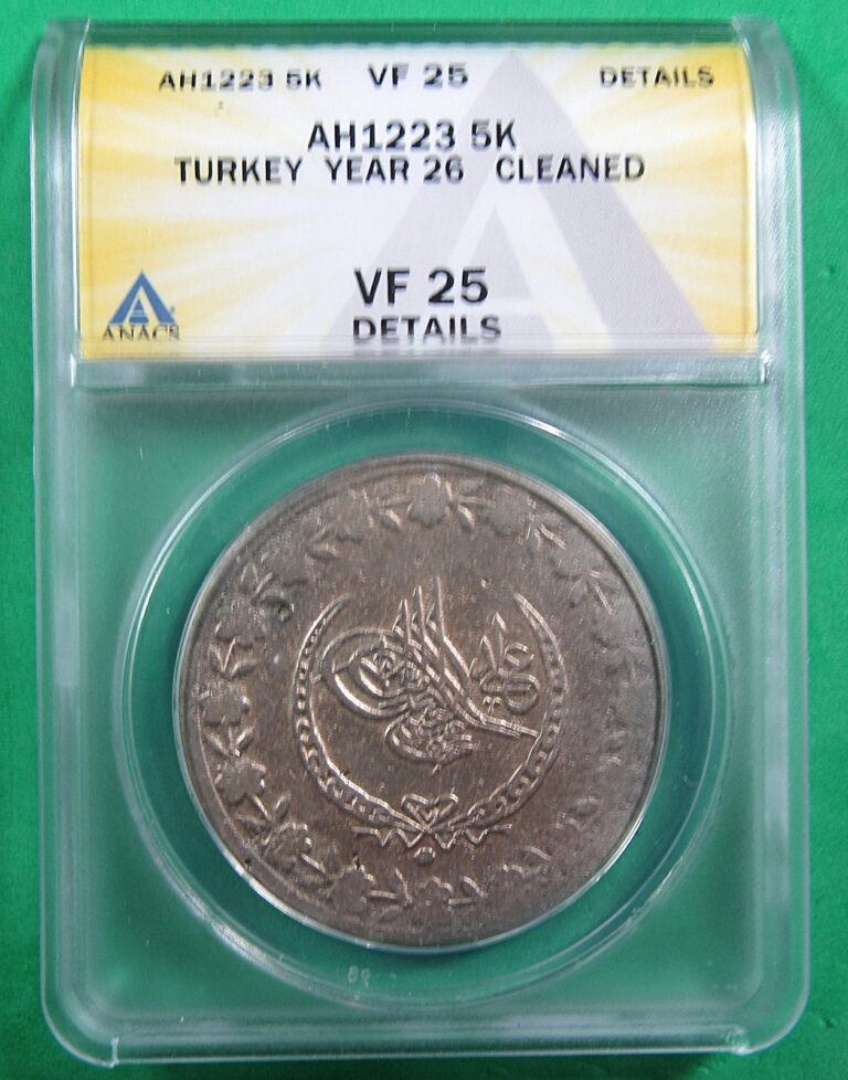 Read more about the article AH1223 (1833) 5K Turkey Year 26 ANACS VF25 Details. Popular dollar-size.(925166)