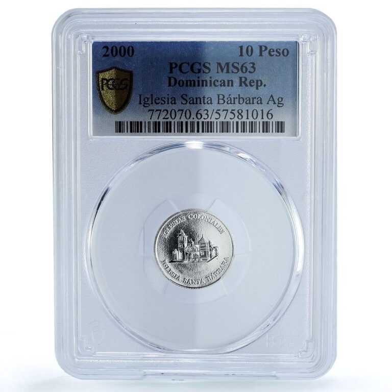 Read more about the article Dominican Rep. 10 pesos Iglesia Barbara KM-97 Church MS 63 PCGS silver coin 2000