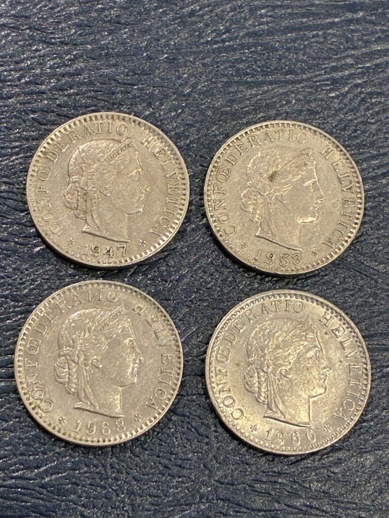 Read more about the article Lot Of 4 Swiss 20 Rappen Coins Years 1947 To 1966