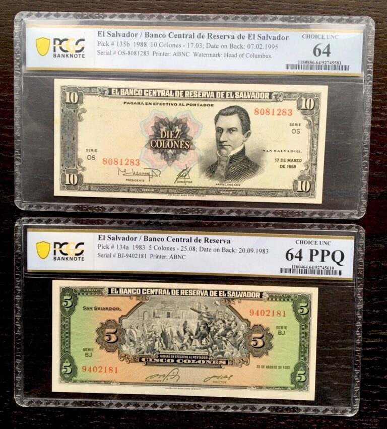Read more about the article 1983 /1988 5 and 10 Colones BCR EL SALVADOR PCGS 64