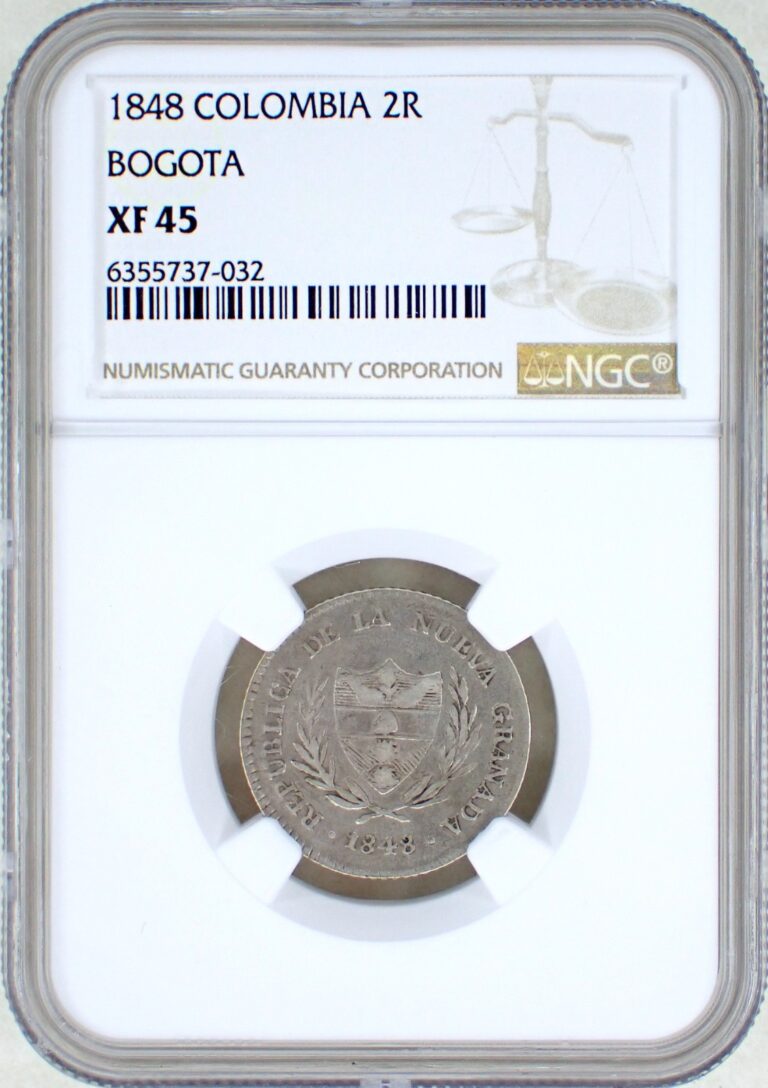 Read more about the article 1848 Columbia 2 Reales (New Grenada  Bogota Mint) NGC XF 45 (DIE CRACK)