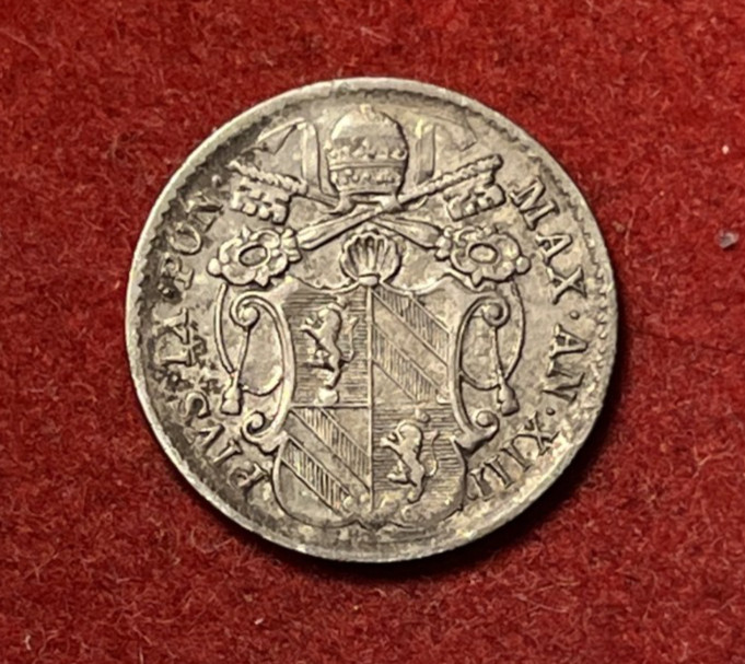 Read more about the article Papal States 5 Baiocchi 1858 R Silver Coin KM#1341b T10155