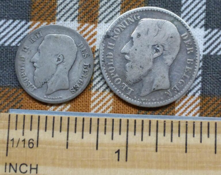 Read more about the article 2 1886 Silver Belgium Coins  50-Centimes and 1-Franc  2 Coins  KM #26  KM #29.1