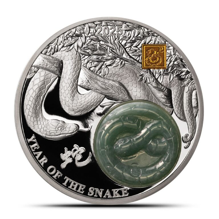 Read more about the article 2025 2 oz Proof Burundi Silver With Jade Year of the Snake Coin (Box  CoA)
