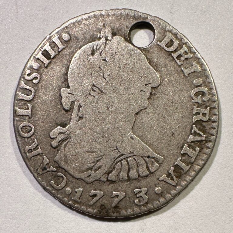 Read more about the article 1773 NR Colombia Bogota Nuevo Reino 1 Real Holed Charles III Very Rare Type
